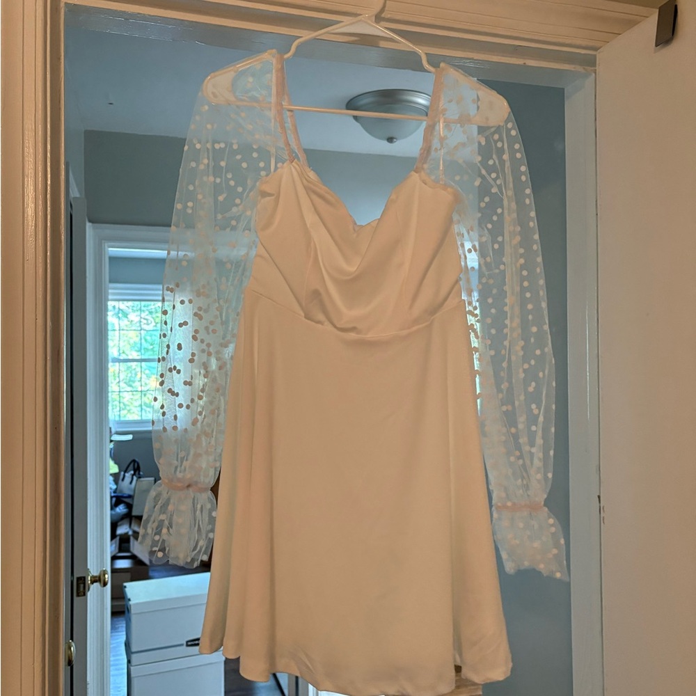 Elegant White Sheer Sleeve Skater Dress